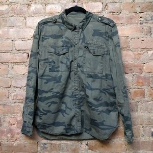 Camouflage long sleeve snap button shirt
